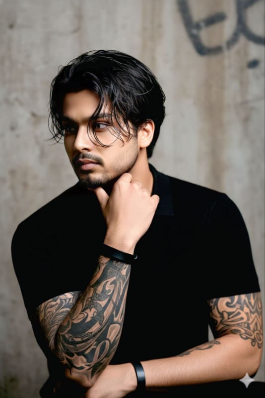 Realistic Portrait with Tattooed Man in Moody Lighting - view 1