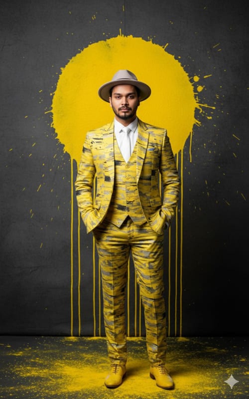 Bold Yellow Suit Portrait: Striking Fashion Editorial Photography - view 1