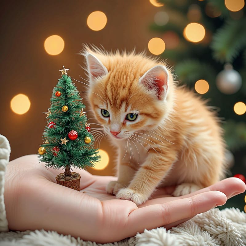 Kitten Christmas Magic: A Whimsical Ink Drawing thumbnail 3