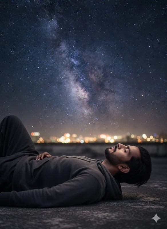Night Sky Rooftop Portrait: Cinematic Dreamscape thumbnail 2