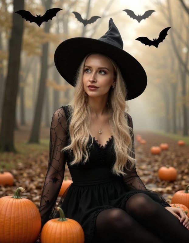 Ethereal Witch Portrait in Autumn Forest: A Halloween Fairytale - view 1
