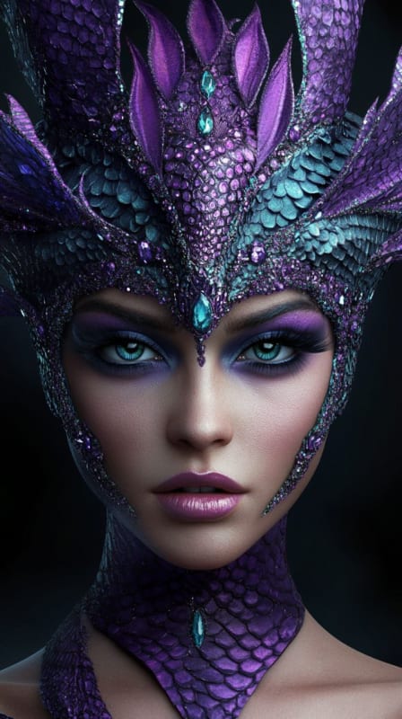 Fantasy Warrior Woman with Dragon Scale Headdress thumbnail 4