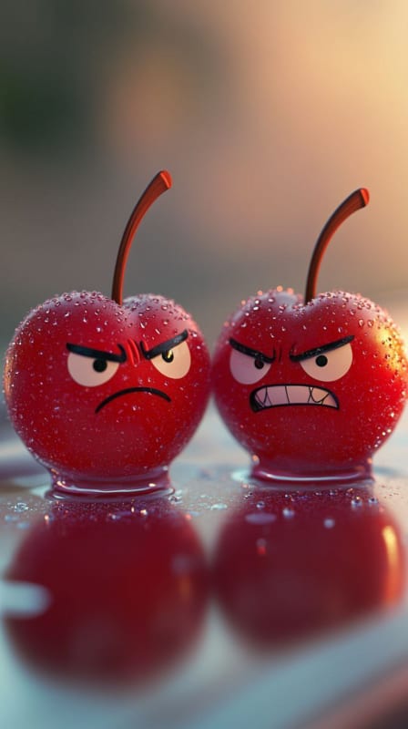 Cheerful and Angry Cherries: Pixar-Style Vector Illustration thumbnail 6