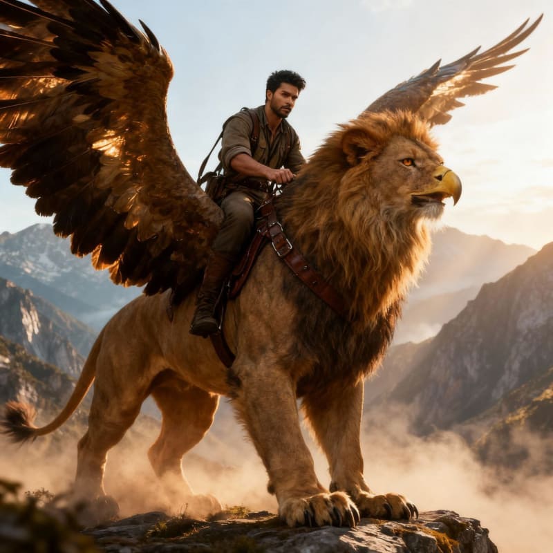 Photorealistic Griffin Ride: A Majestic Fantasy Scene thumbnail 2