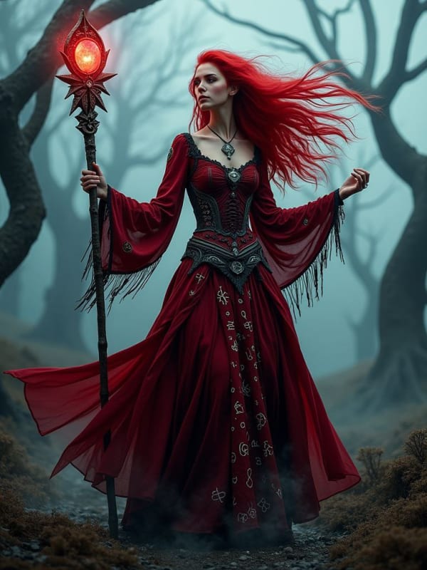 Crimson Wasteland Witch Fantasy Portrait - view 1