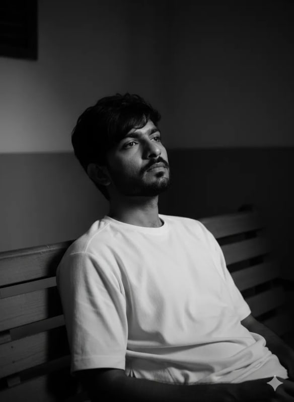 Moody Black and White Portrait of a Young Man - view 1