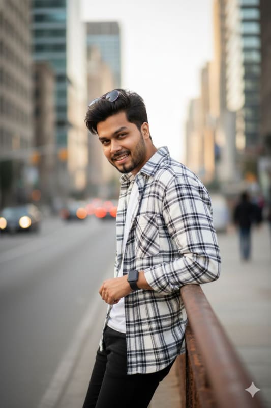 Photorealistic Portrait of South Asian Man in Urban Setting - view 1
