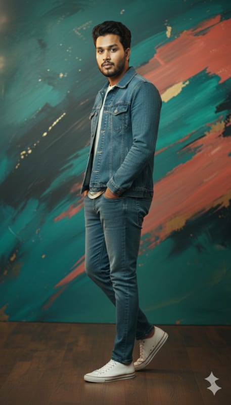 Photorealistic Portrait of a Young Man in Denim Jacket thumbnail 4