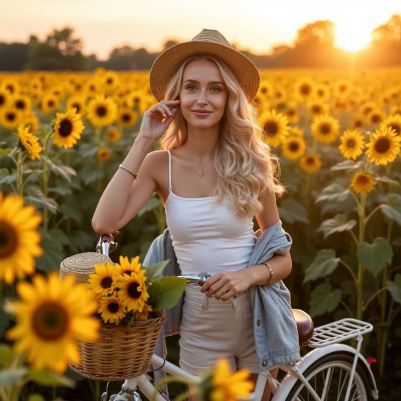 Sunflower Field Fashion: Retro-Chic Summer Portrait thumbnail 2