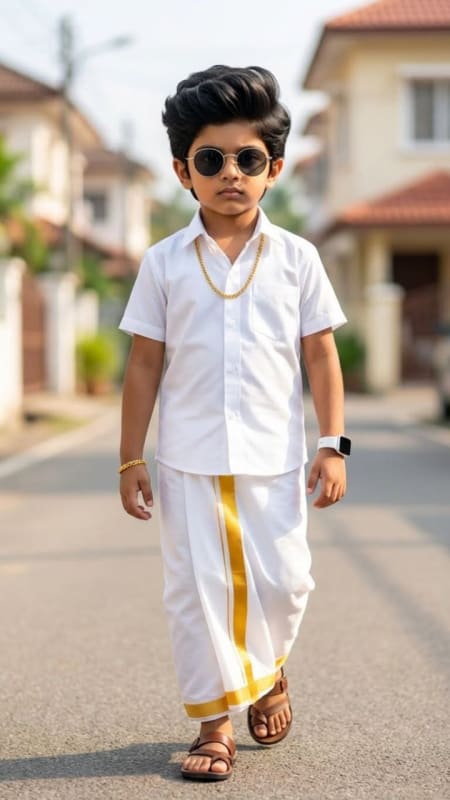 Stylish South Indian Boy in Traditional Dhoti thumbnail 3