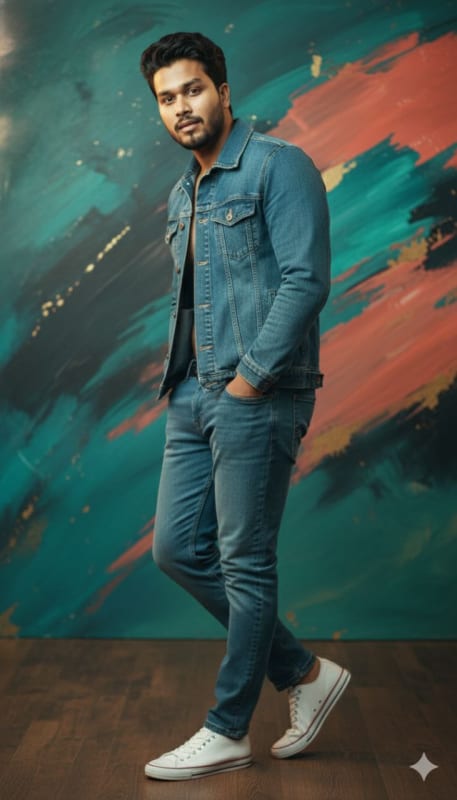 Photorealistic Portrait of a Young Man in Denim Jacket thumbnail 6