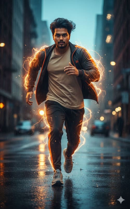 Dynamic Sprinting Portrait with Energy Trails - view 1