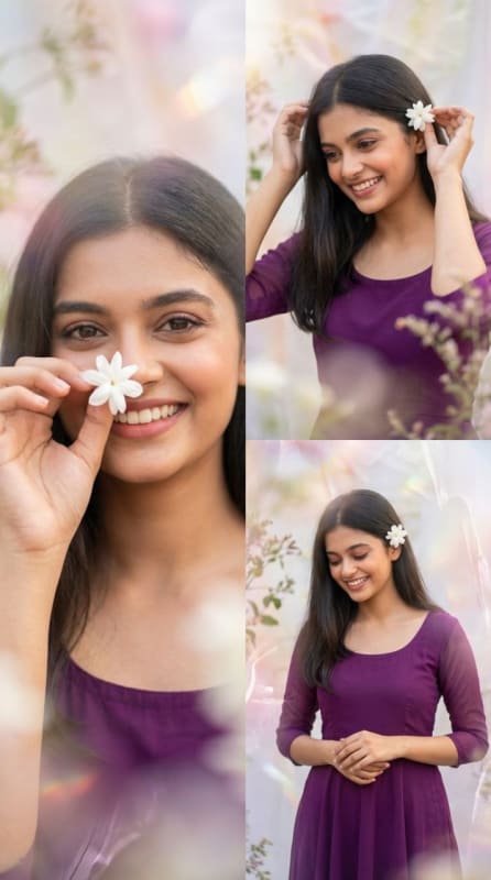 Ethereal Purple Floral Collage Portrait thumbnail 3