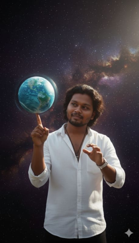 Cosmic Guardian: Man Holding Earth - view 1