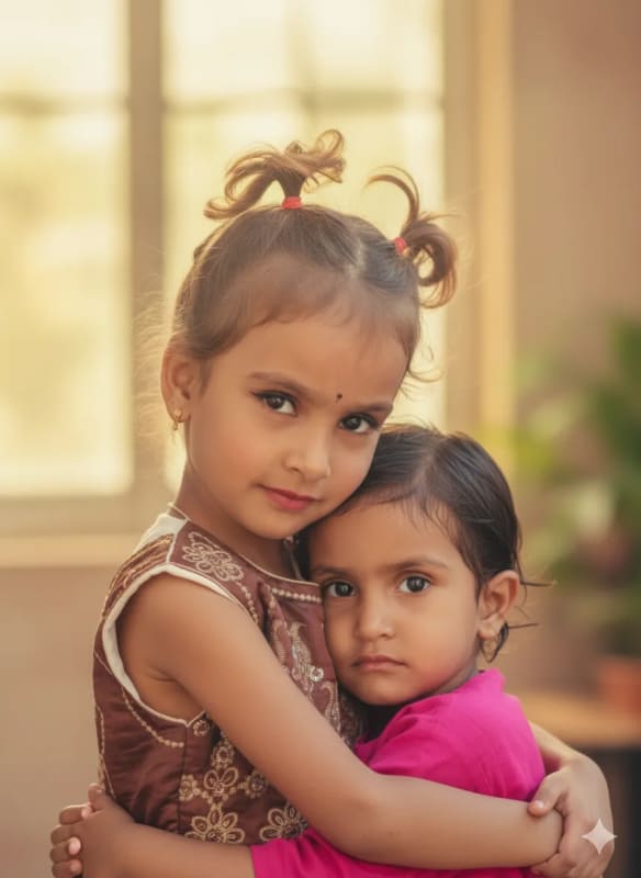 Heartwarming Portrait of Two Young Sisters Embracing - view 1