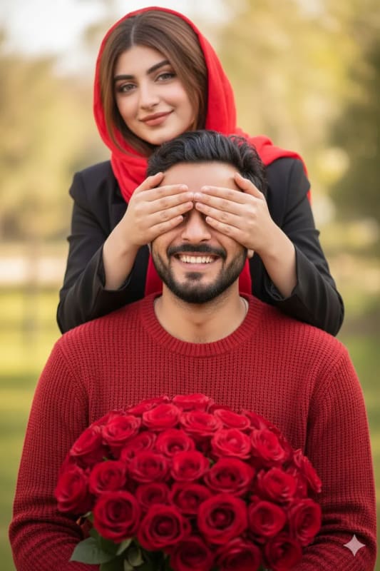 Romantic Roses: A Playful Portrait of Love and Affection - view 1
