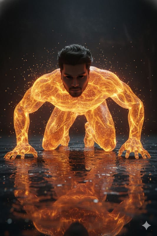 Glowing Humanoid Figure Crawling in Sci-Fi Fantasy - view 1