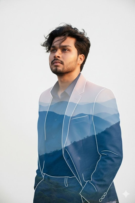 Double Exposure Portrait: Mountain Range Fusion - view 1