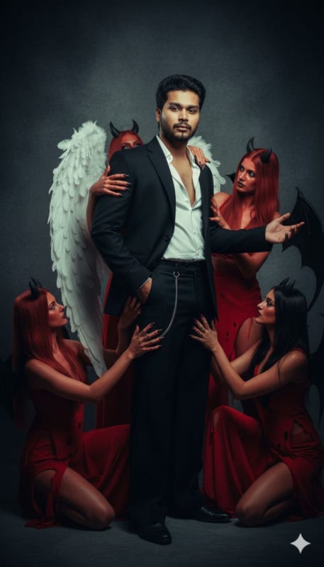 Dramatic Studio Portrait: Man Surrounded by Demonic Figures thumbnail 2