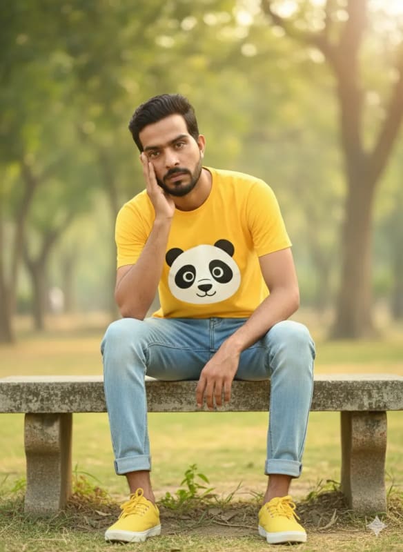 Trendy Young Man in Panda T-Shirt Outdoor Portrait thumbnail 2
