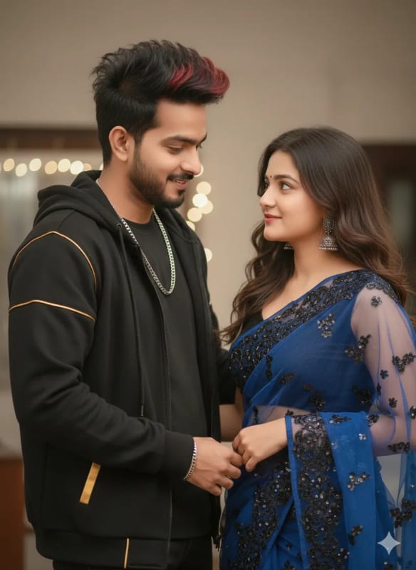 Romantic Saree Scene: AI Photo Generation with Face Matching - view 1