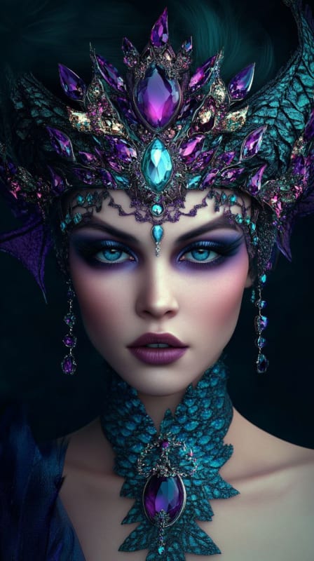 Fantasy Warrior Woman with Dragon Scale Headdress thumbnail 2