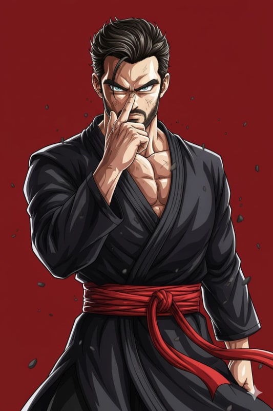 Realistic Dragon Ball Super Character Portrait with Intense Gaze - view 1