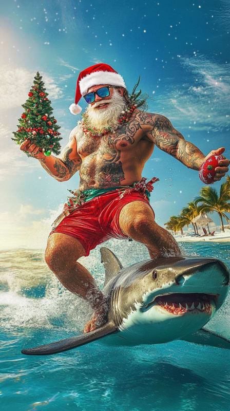 Muscular Santa Claus Rides Shark: Christmas in the Caribbean thumbnail 4