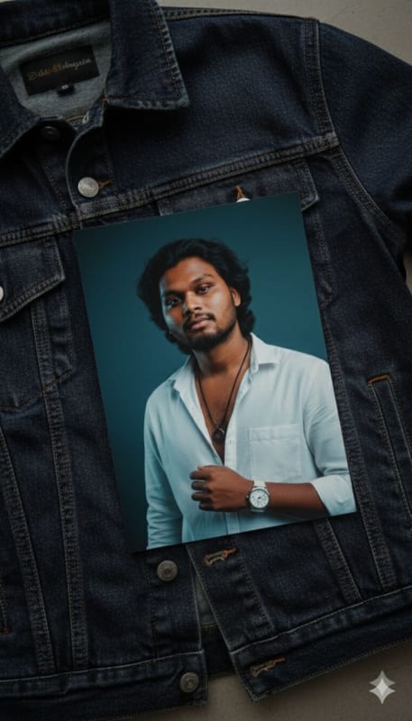 Portrait Print on Indigo Denim thumbnail 3