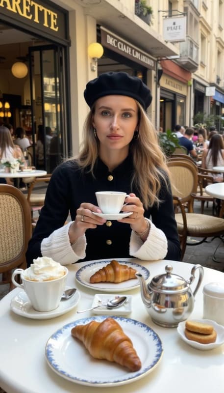 Elegant Parisian Cafe Scene: Realistic 8K Photo - view 1