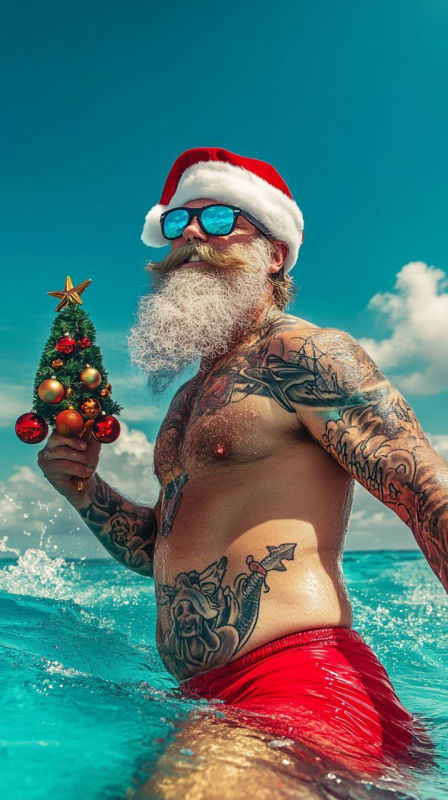 Muscular Santa Claus Rides Shark: Christmas in the Caribbean - view 1