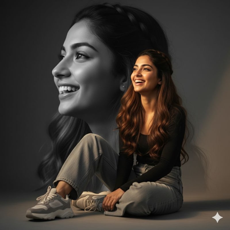 Elegant Woman Sitting on Floor - Artistic Portrait thumbnail 2