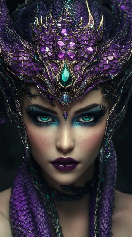 Fantasy Warrior Woman with Dragon Scale Headdress thumbnail 3