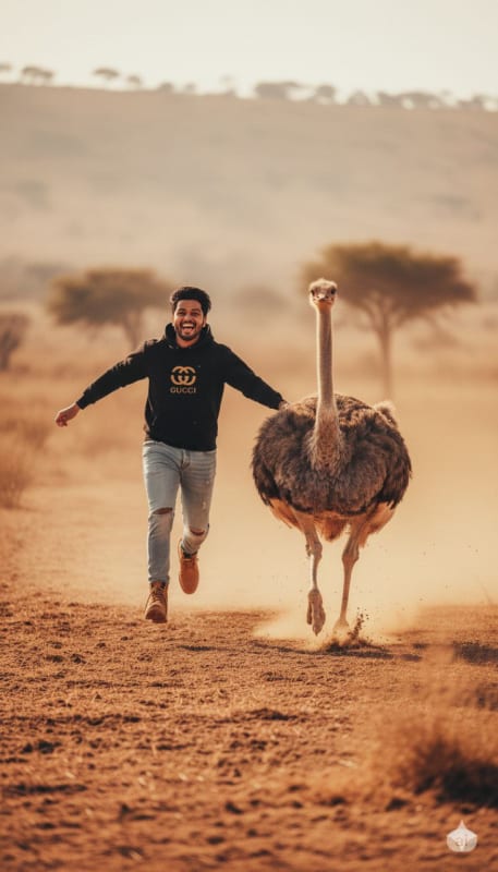 Joyful Ostrich Rider Cinematic Photo thumbnail 3