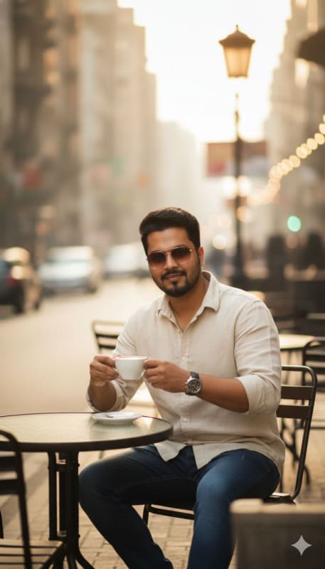 Realistic Portrait at Outdoor Cafe - AI Generated Art - view 1