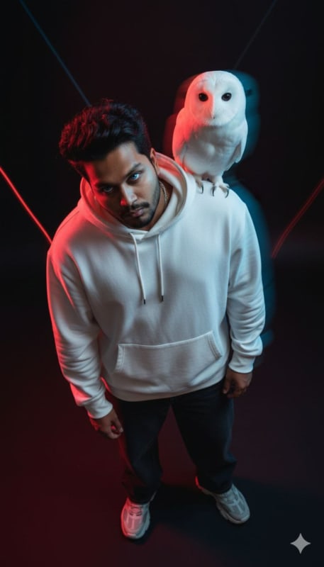 Neon Noir White Owl Fashion Portrait thumbnail 3