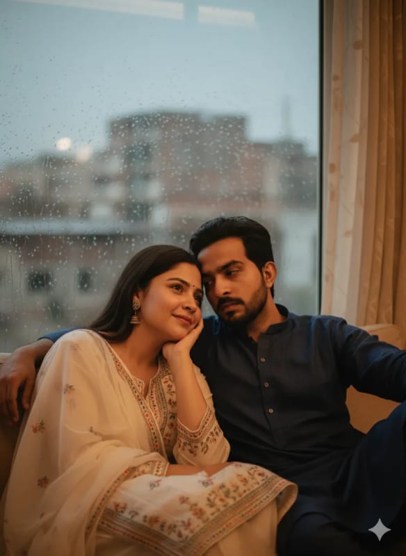 Cozy Rainy Day Couple Portrait: AI Art Prompt - view 1