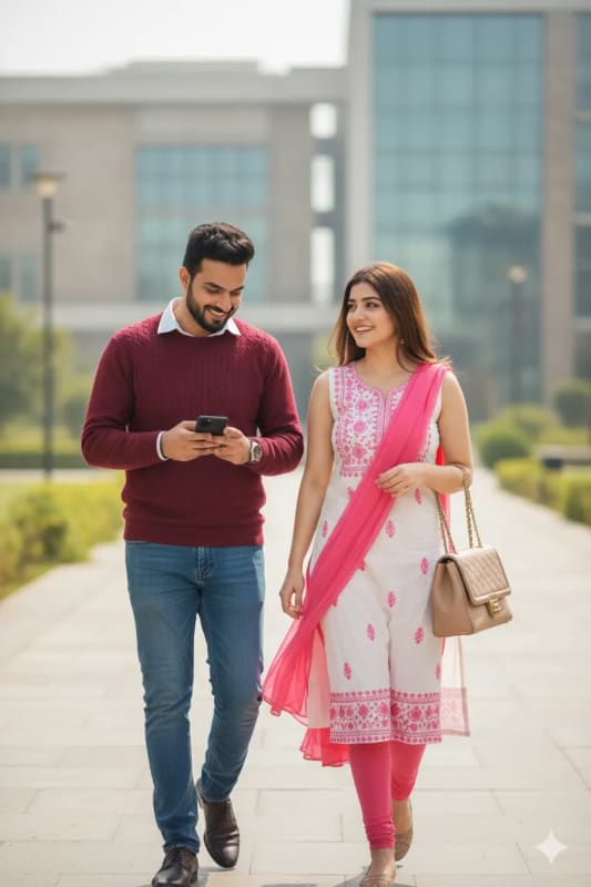 Stylish Couple in City Campus: Fashion and Lifestyle Photography - view 1
