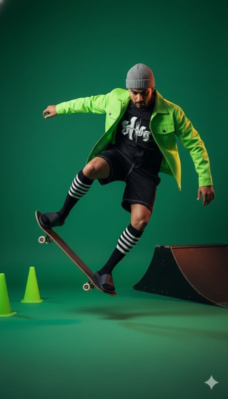 Vibrant Neon Studio Skateboarder - view 1
