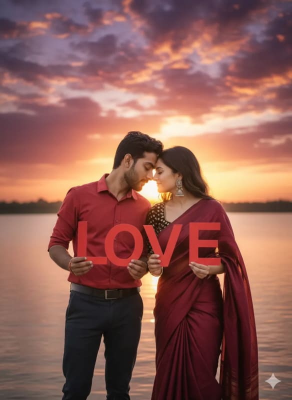 Romantic Pre-Wedding Photoshoot at Sunset with LOVE Letters thumbnail 2
