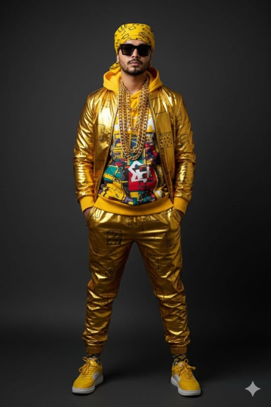 Gold Maximalist Fashion Portrait: High-Fashion Street Style - view 1