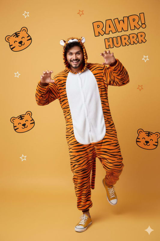 Tiger Kigurumi Portrait: Playful and Dynamic Studio Shot - view 1