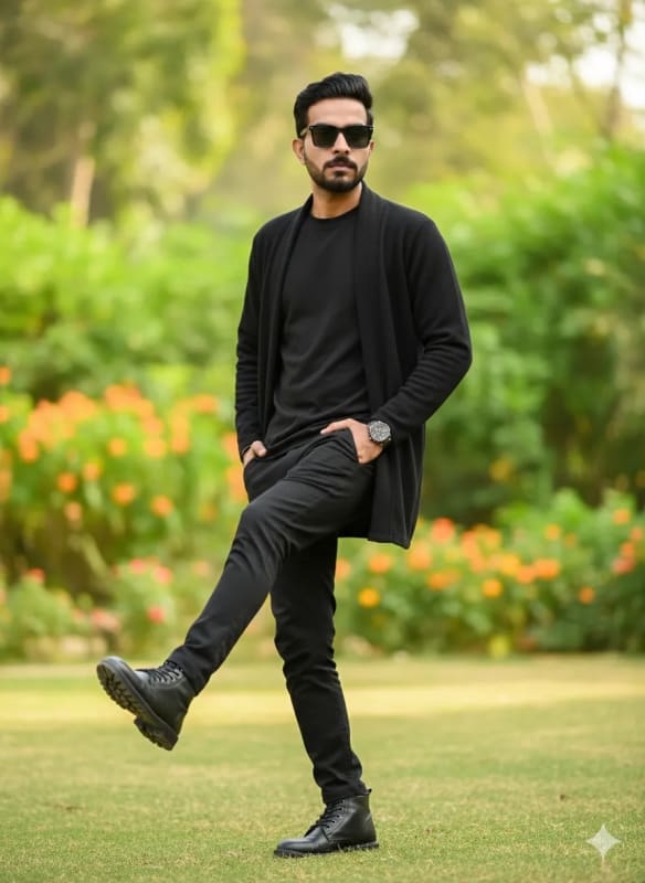 Stylish Young Man in Black Outfit Outdoor Fashion Photography thumbnail 2