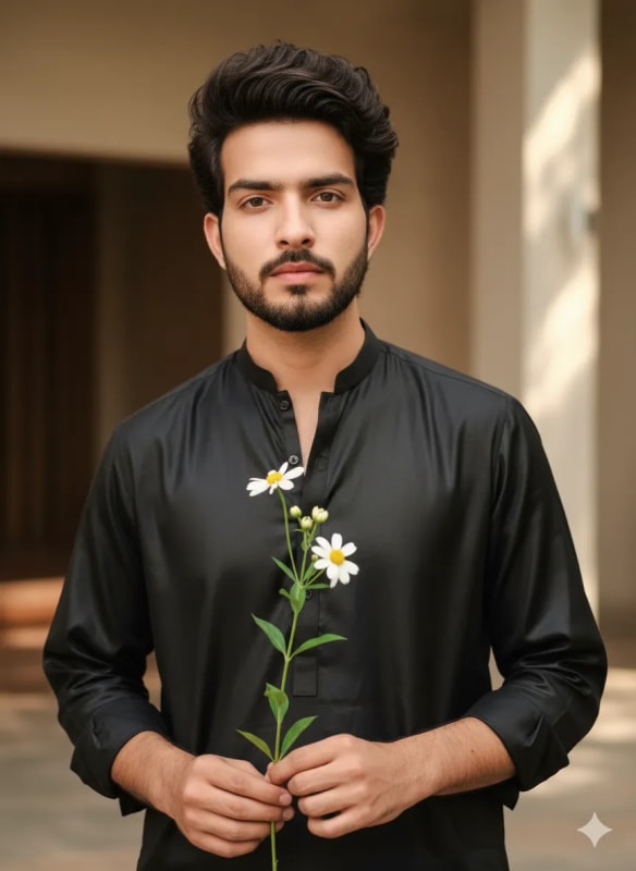Modern Portrait of Young Man with Flowers - view 1