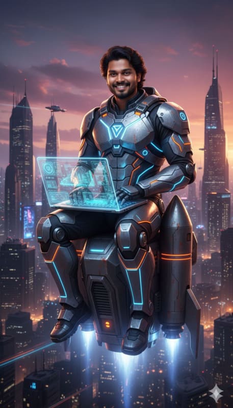 Futuristic Jetpack Superhero with Holographic Tech - view 1