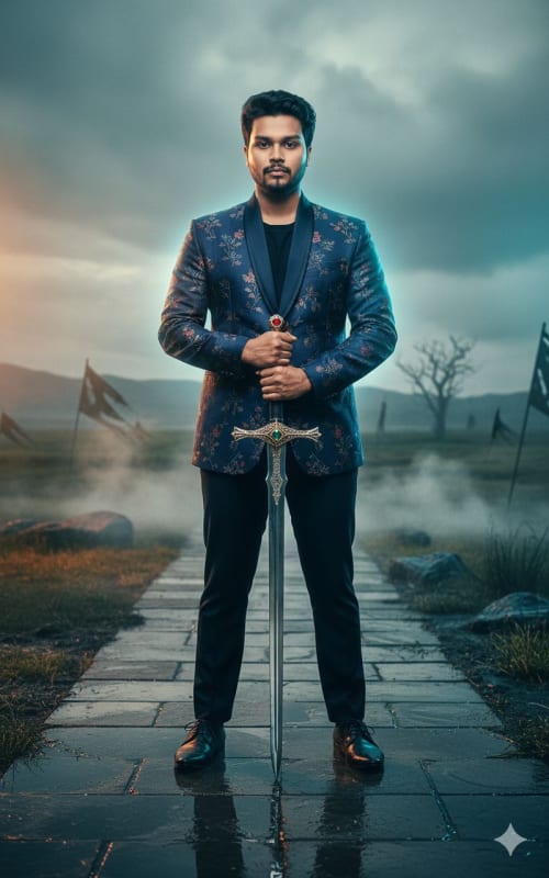Epic Battlefield Portrait with Ornate Greatsword: AI Image Generation Prompt thumbnail 3