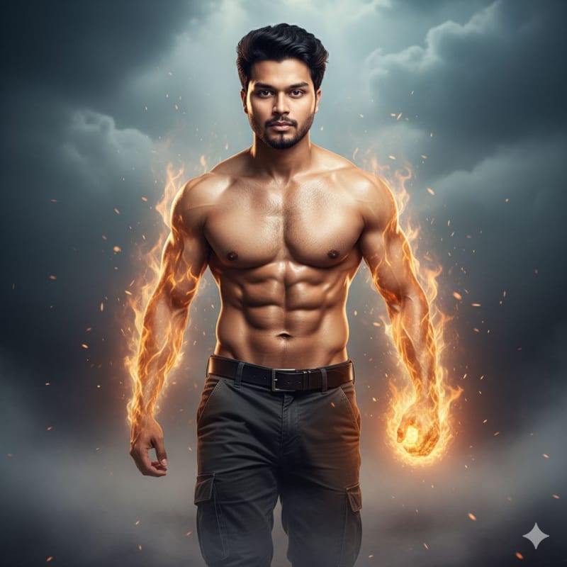 Fiery Portrait: Hyperrealistic Man Engulfed in Flames - view 1