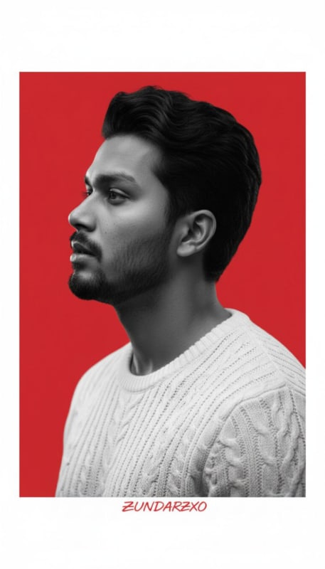 Red Frame Monochrome Portrait - view 1