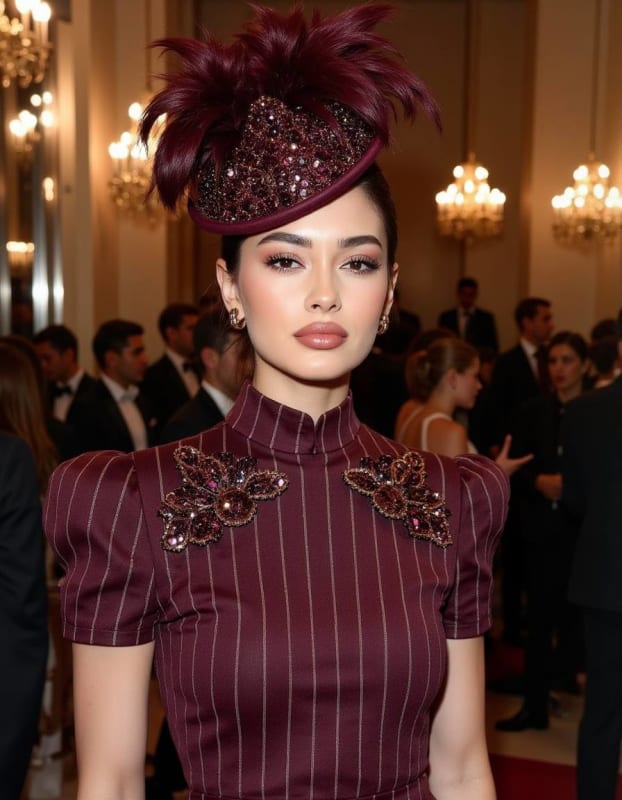Burgundy Couture: High-Fashion Editorial Photography Prompt thumbnail 2