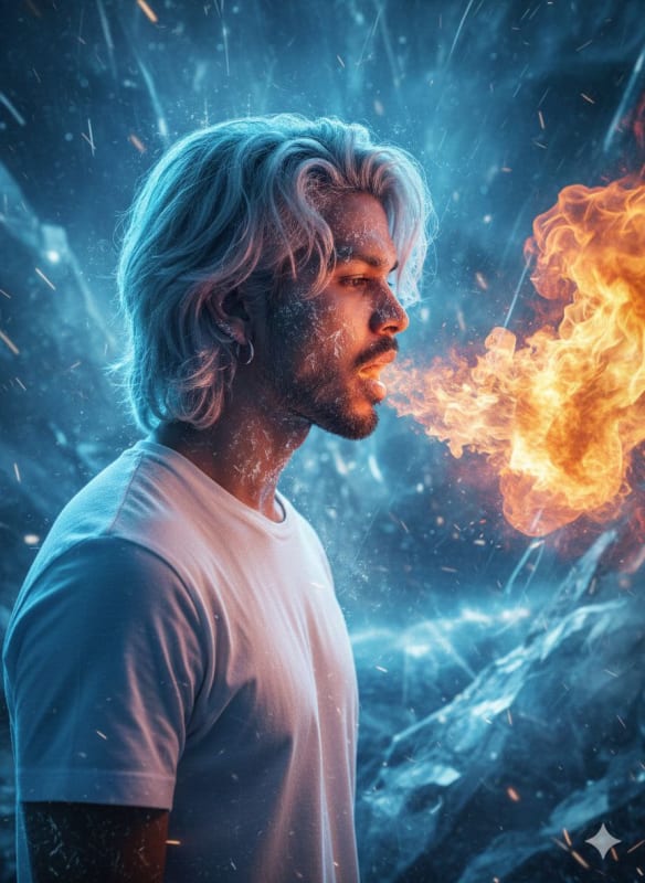 Icy Blonde Man Portrait with Smoke and Electric Blue Lighting - view 1